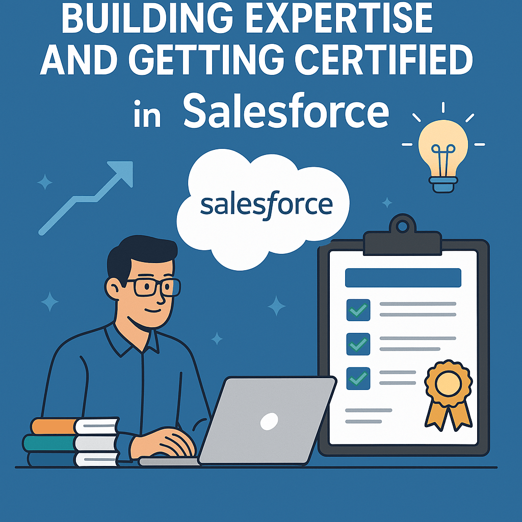 Cover image for an article about building expertise and getting certified in Salesforce
